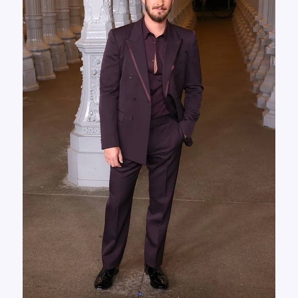 

Customized Men Suits Slim Fit 2 Piece Double Breasted Peak Lapel Suit Sets Smart Casual Daily Office Business Male Clothing
