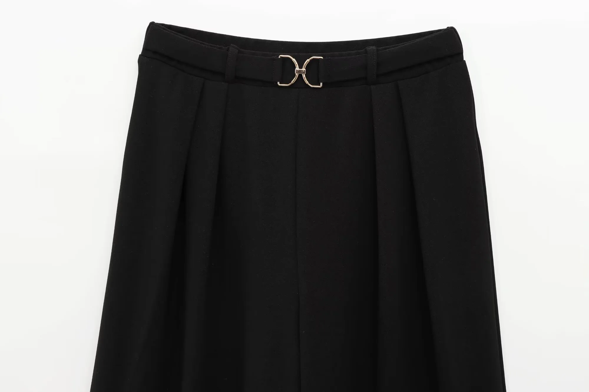 ヨーロッパとアメリカンスタイル 2025 春通勤メタルバックル装飾弾性ハイウエストストレートレッグフォーマルパンツ