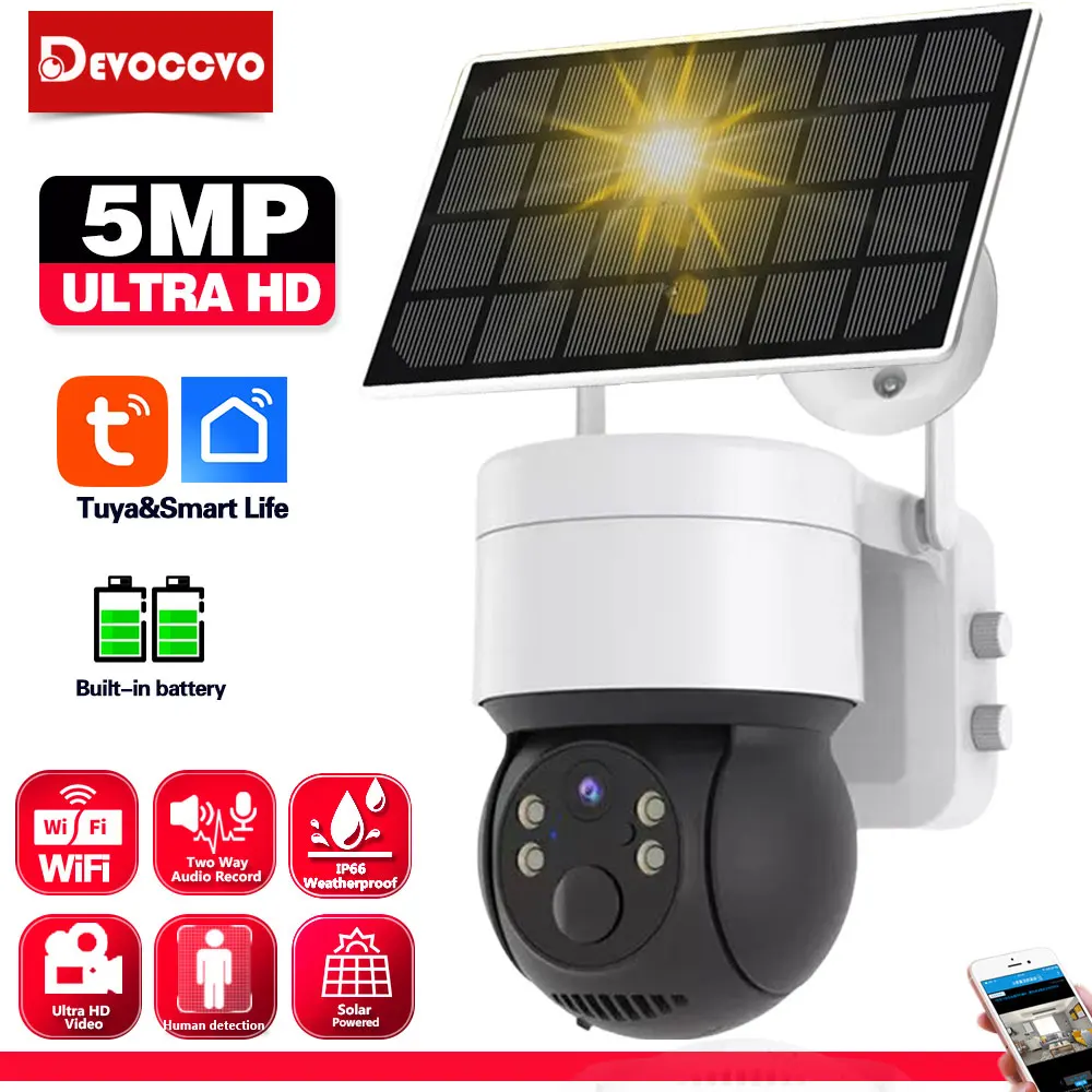Tuya Solar WiFi Security Camera Outdoor Wireless 5MP Low Power Battery PTZ Camera PIR Motion Detection CCTV Video Surveieillance