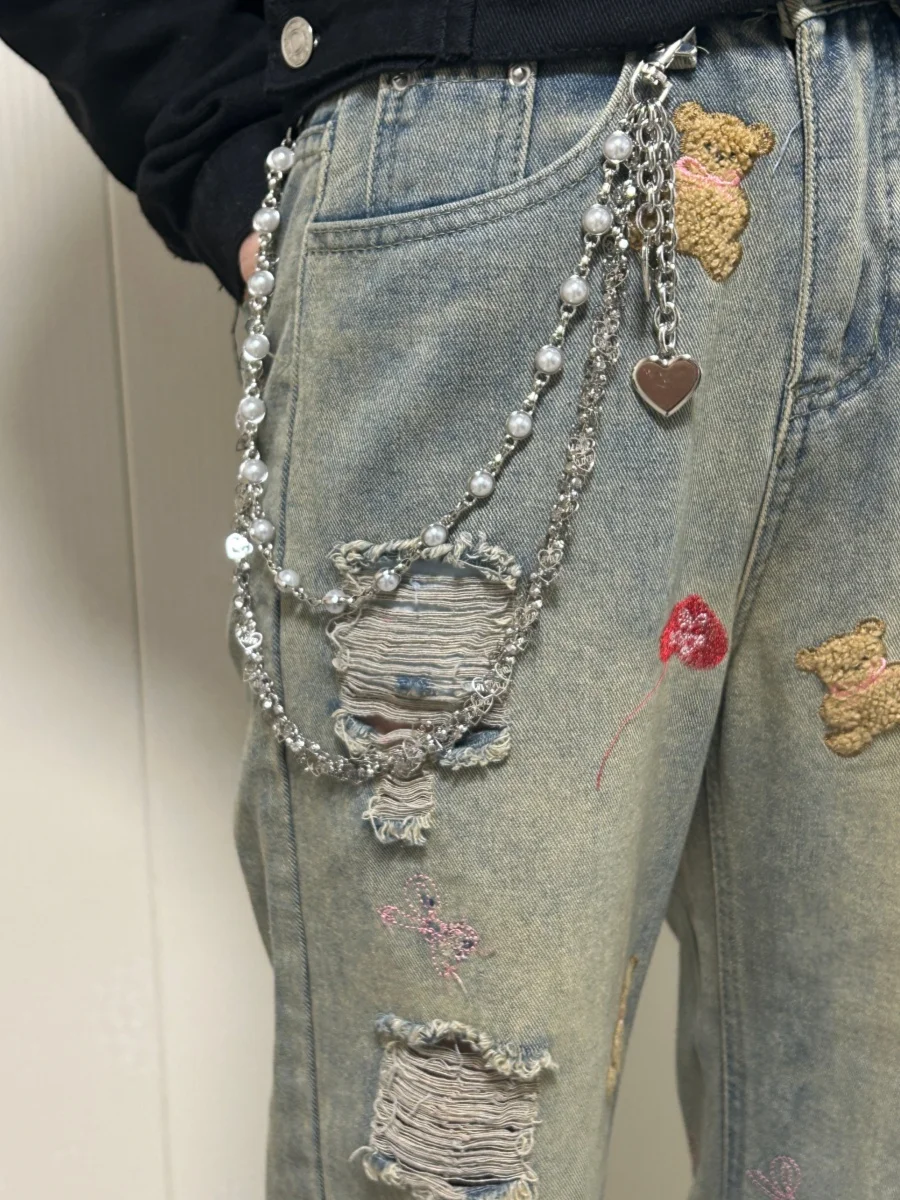 DIY Stainless Steel Heart Shape Chain Pants Fashionable Men And Women Luxury Accessories  Y2K  Multi-Functional Chain For Bag