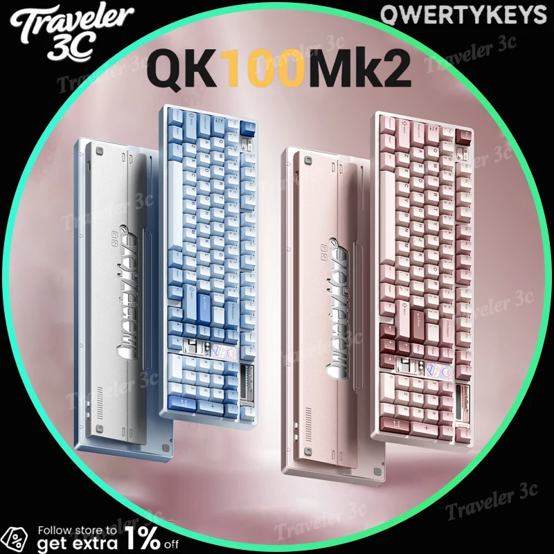 QK100Mk2 Custom Mechanical Keyboard Bluetooth Wireless Tri Mode Aluminum Case Interactive Dot Matrix Screen For Office Gaming