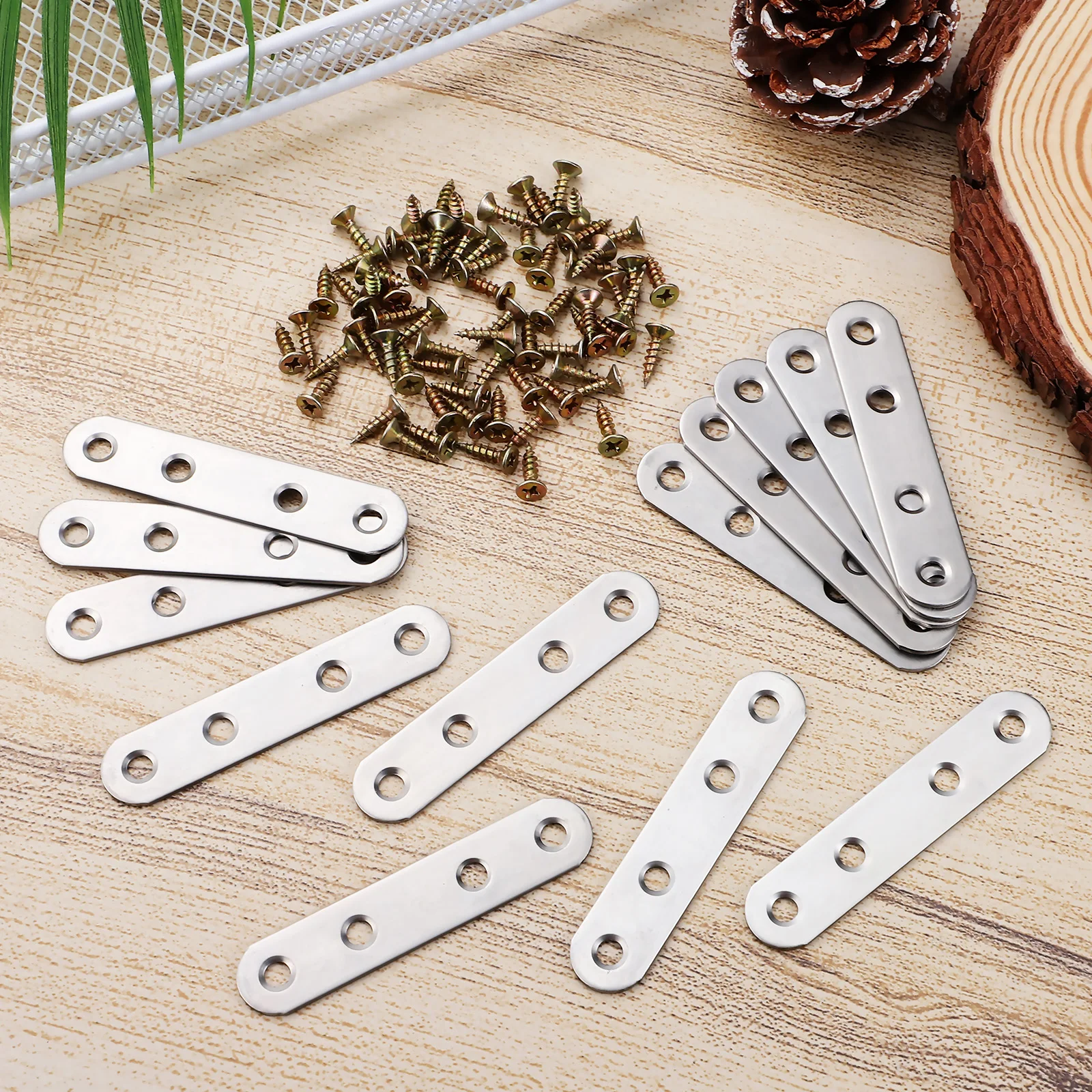 

14 pcs Stainless Steel Corner Braces Straight Brackets Metal Mending Plates Flat Connectors For Wood Furniture Cabinet Wardrobe