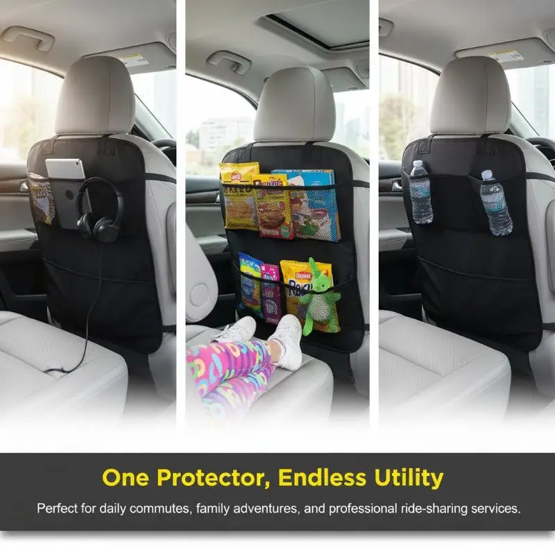 Car Rear Seat Cover With 3 Pocket Storage Pockets, Waterproof Seat Protector, Car Seatback Protector, Dirt And Scratch Resistant