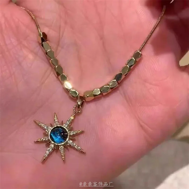 Dreamy Blue Face~Cosplay Blue Zircon Pendant Necklace for Women 2025 New High end Fashion Versatile Clavicle Chain