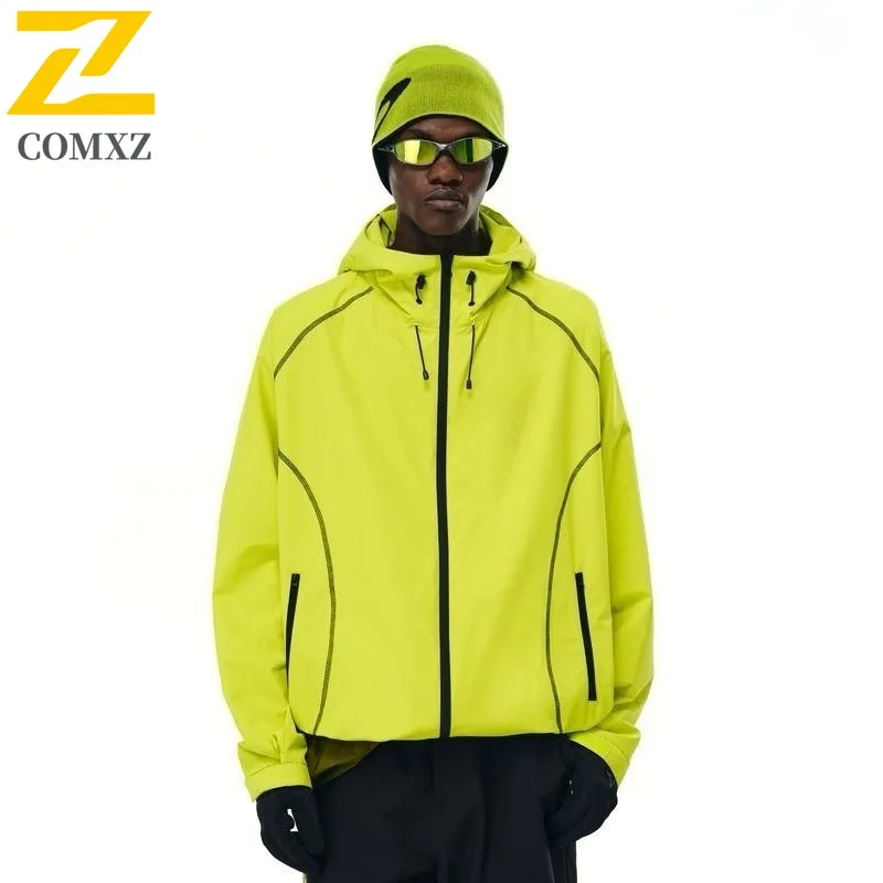 

COMXZ Men Jacket Classic Hooded Outdoor Mountaineering Lightweight Windbreaker Hiking Travel Comfortable Spring Autumn Clothing
