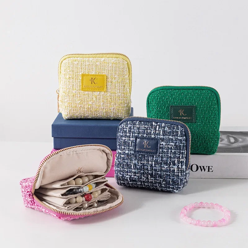 Fashion Jewelry Bag Travel Portable Large Capacity Multiple Lattice Scratch-Proof Jewelry Storage Bag Mini Handbag with Zipper