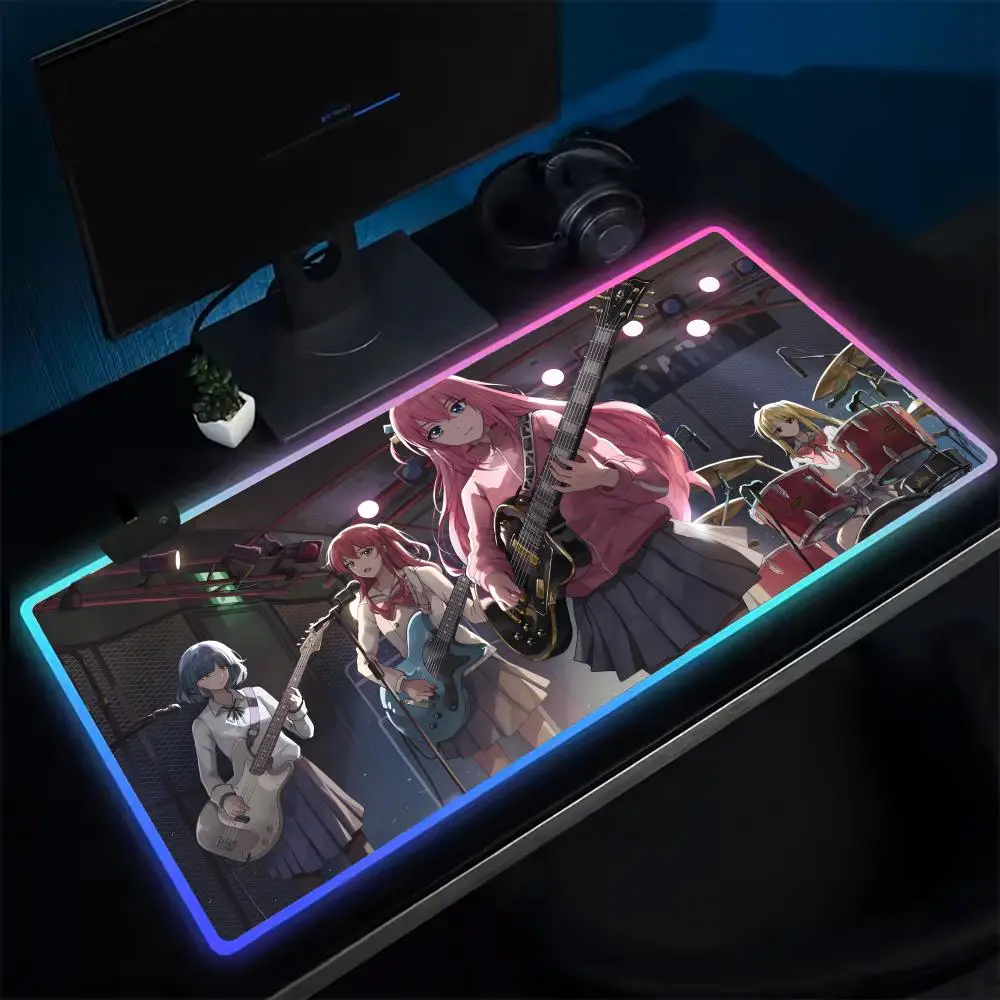 B-Bocchi the Rock! Anime  Mouse Pad Anime Gaming Mouse Pad LED Table Pads Backlit Rubber Desktop XXL Mousepad RGB Desk Mats