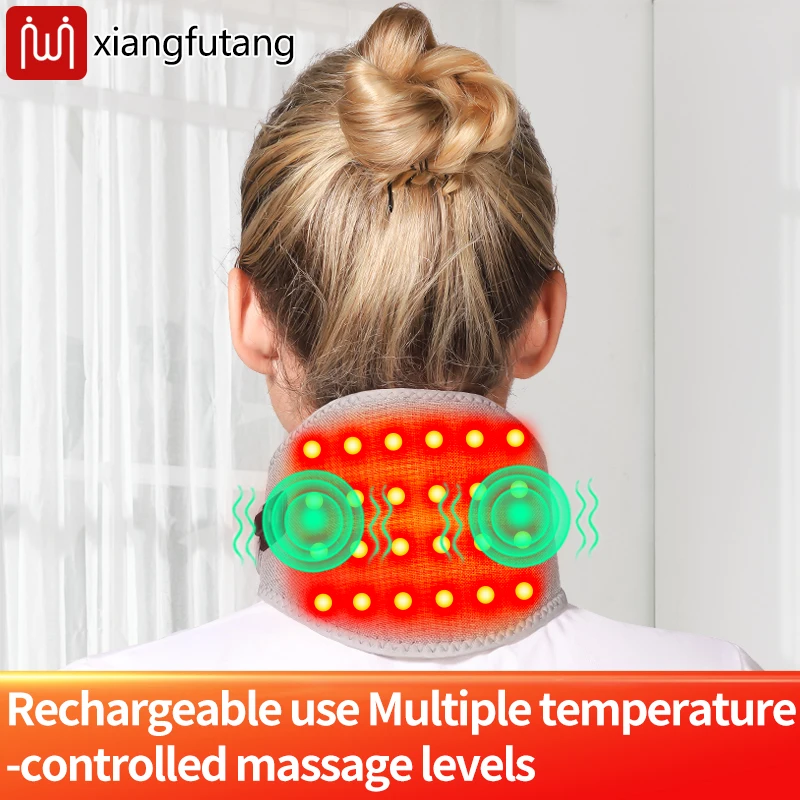 

Red Light Heating Neck Support -Vibration Massager - Hot Compress Relieves Joint Fatigue Stiffness 3-Level Timer,USB Port,Family