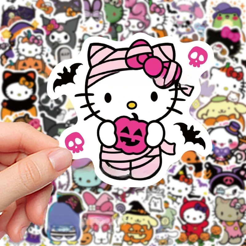 52PCS Halloween Sanrio Stickers Cartoon Cute HelloKitty My Melody Decorative Mobile Phone Shell Water Cup Stickers Wholesale