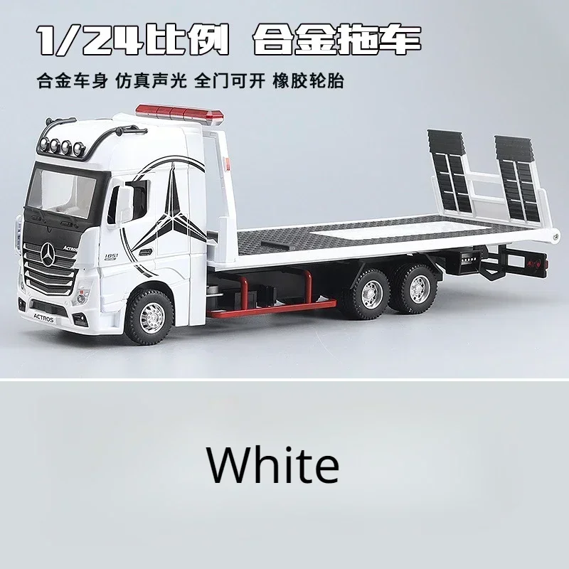 1:24 Mercedes Benz Flatbed Trailer Truck Model Car Simulation Metal Car Model Sound Light Collection Car Toys For Children Gift