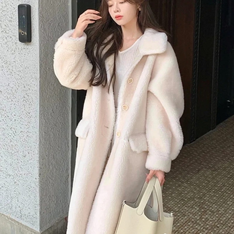 2024 Haining Fur Winter New Real Wool Sheep Shearing Long Coat Women's Lamb Fur One Piece Fur Coat