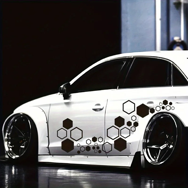 52-Piece Hexagon Car Sticker Set - Waterproof Vinyl Decals for Sports Car Mods (Multiple Sizes, Customizable)