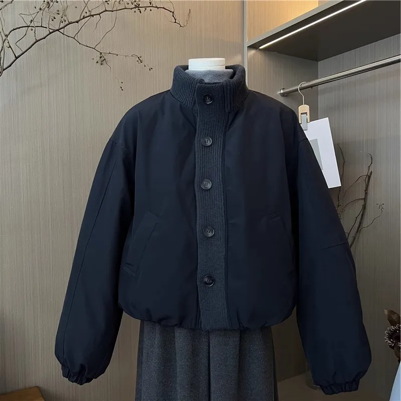 Koreanische Sle Ins Spleißen Gestrickte Baumwolle Mantel Jaet Männer Frauen Faionable Herbst Winter ort Stehkragen Lose Fit Baumwolle...