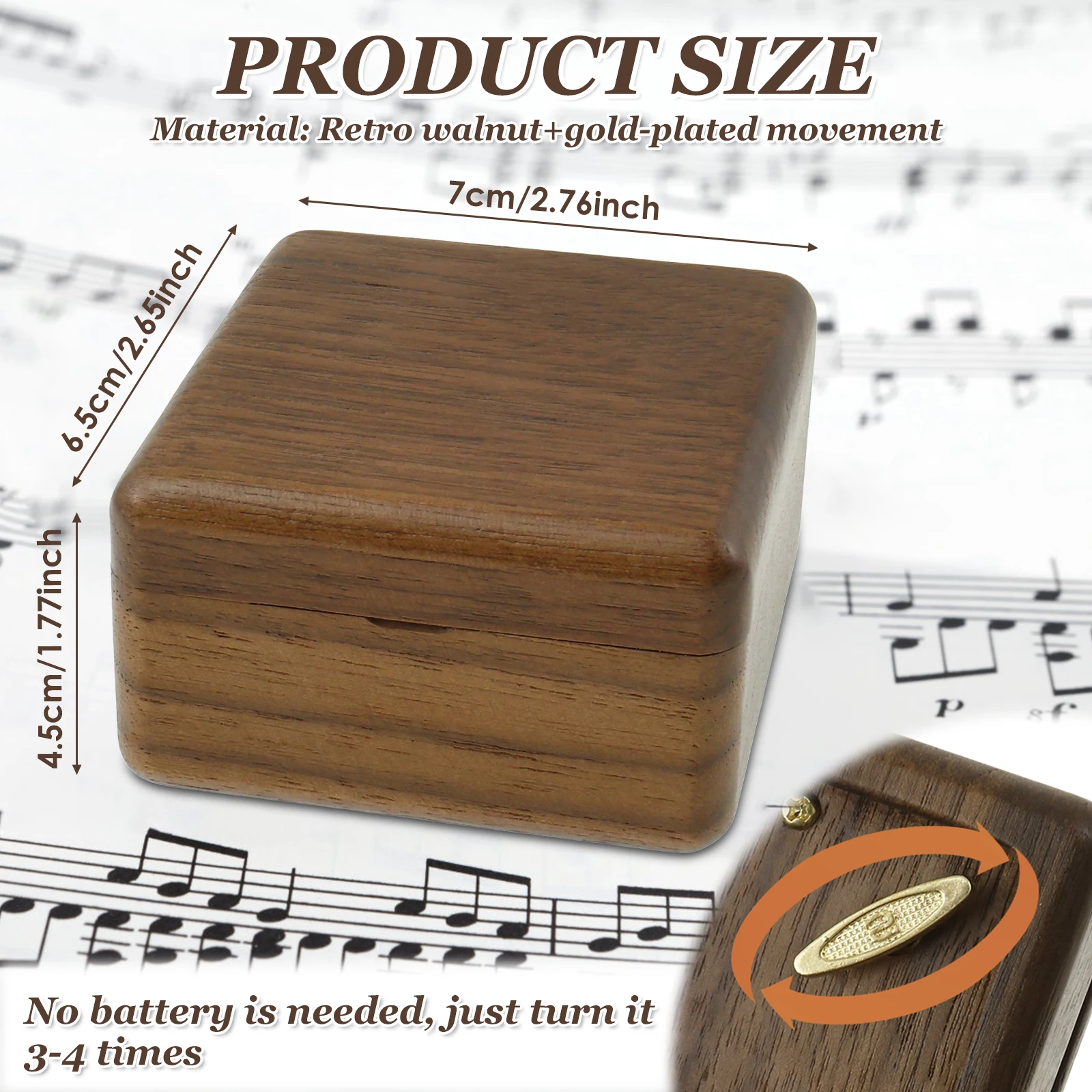 Retro Walnut Music Box Handmade Wind-up Music Box No Battery Musical Sound Box Classic Themed Music Birthday Gifts Family Decor