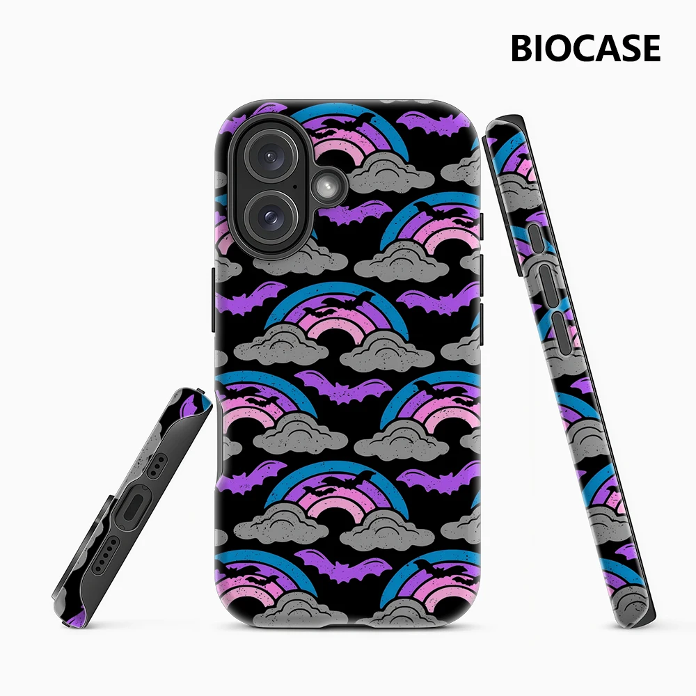 Halloween-Regenbogen- und Fledermausmuster IPhone 17 Must-Haves Handyhülle für IPhone 17 16 15 14 13 Pro Max Plus Doppelschichtige Rückseite