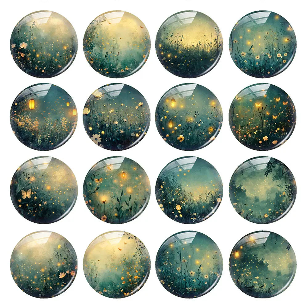 Handmade Flower Plants Night Light Firefly Round Photo Glass Cabochon Flatback Demo Flat Back Cameo For Diy Jewelry Making