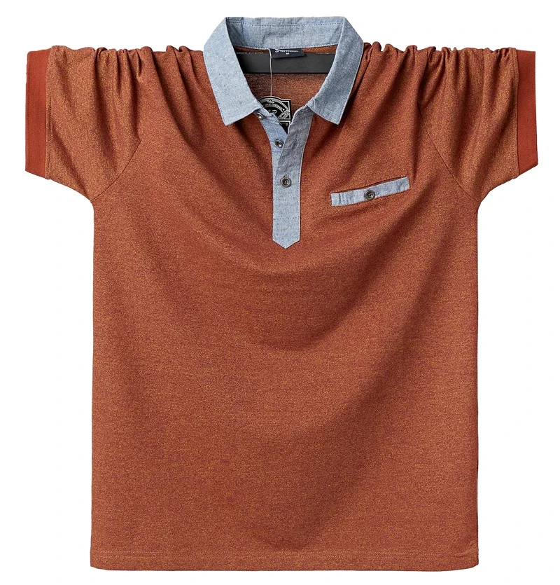 Summer Cotton T-shirt Men Solid Pocket Short Sleeve Contrast Polo Shirt Men Fashion Mens Tee