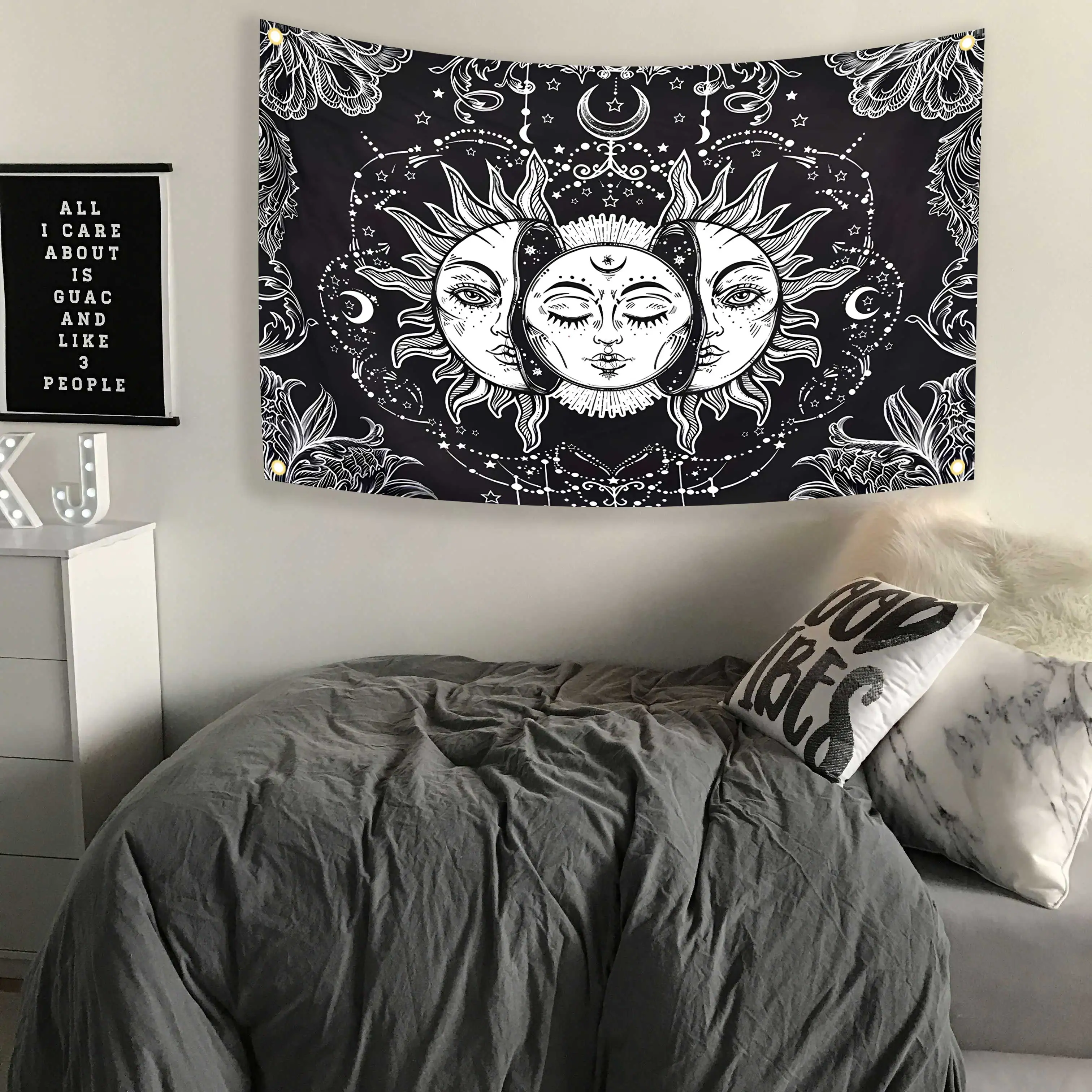 2x3fts 3x5fts Sun and Moon Flag Psychedelic Black and White Mystic Wall Hanging Pattern Tapestry Banner For Indoor Decoration