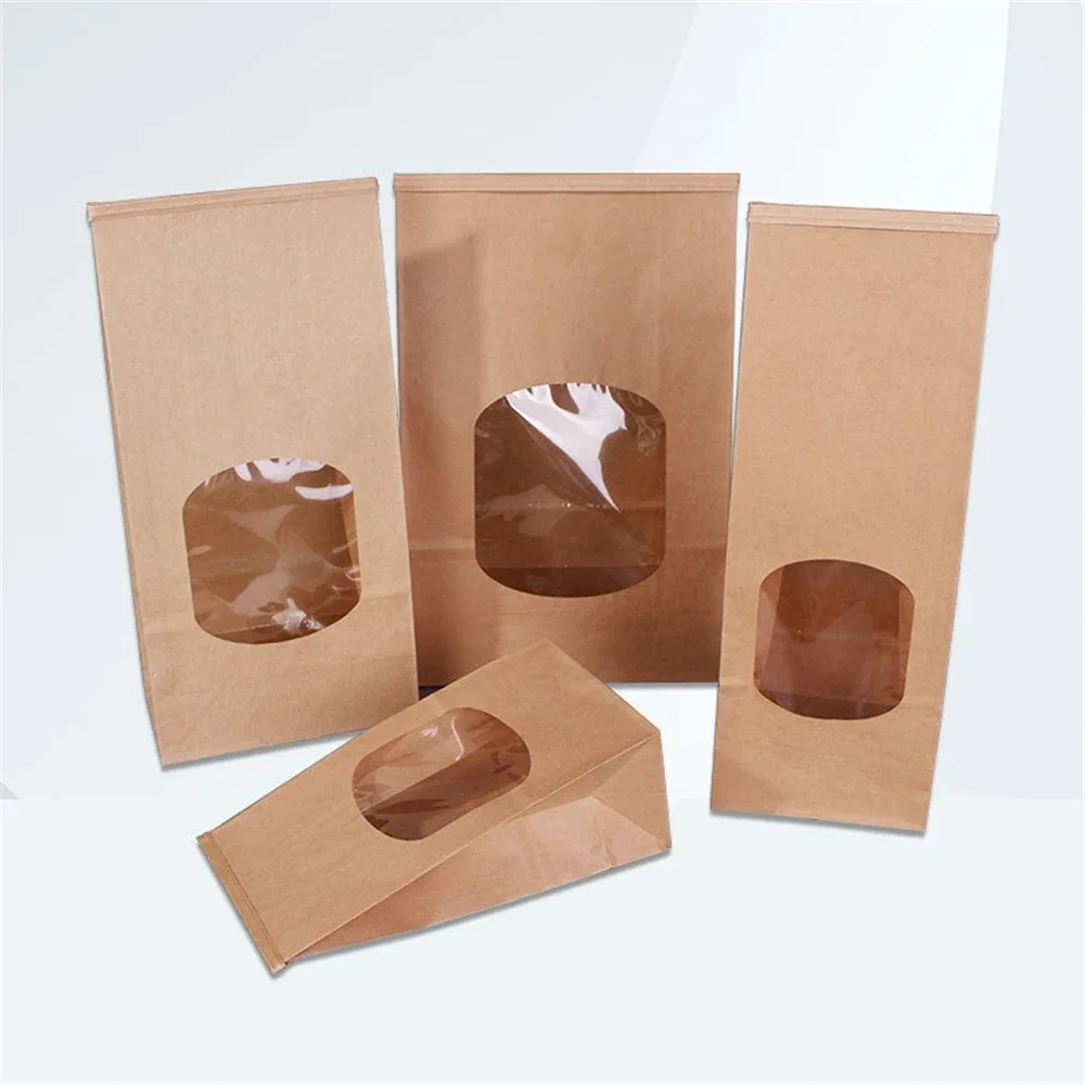 100pcs Bakery Bags with Window Lock Kraft Paper Bags for Coffee Bean Cookies Bread