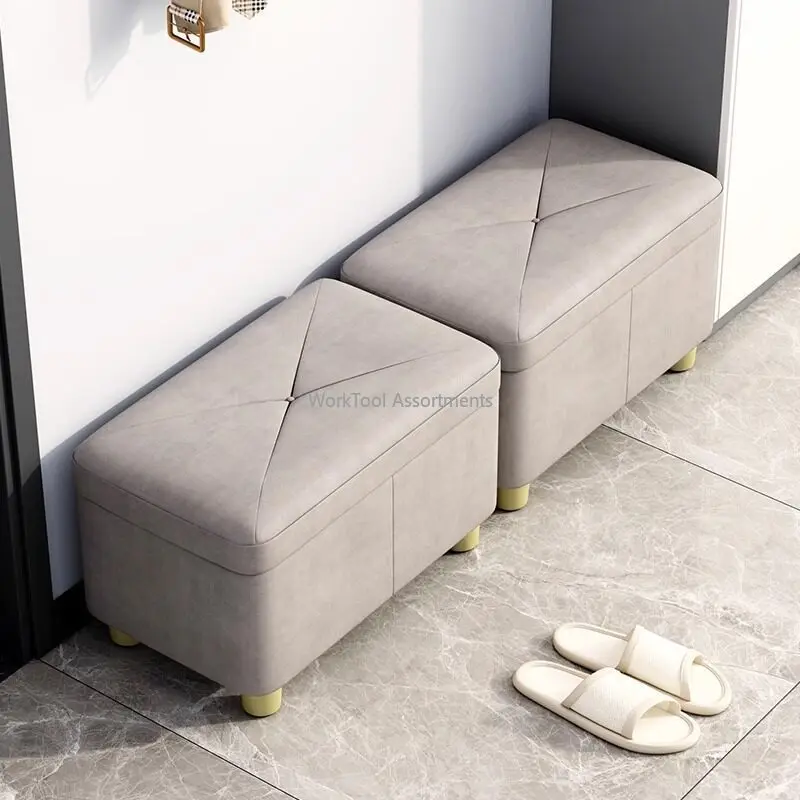 Household Multifunctional Storage Bench Soft Upholstered Low Stool Entryway Shoe Changing Square Seat