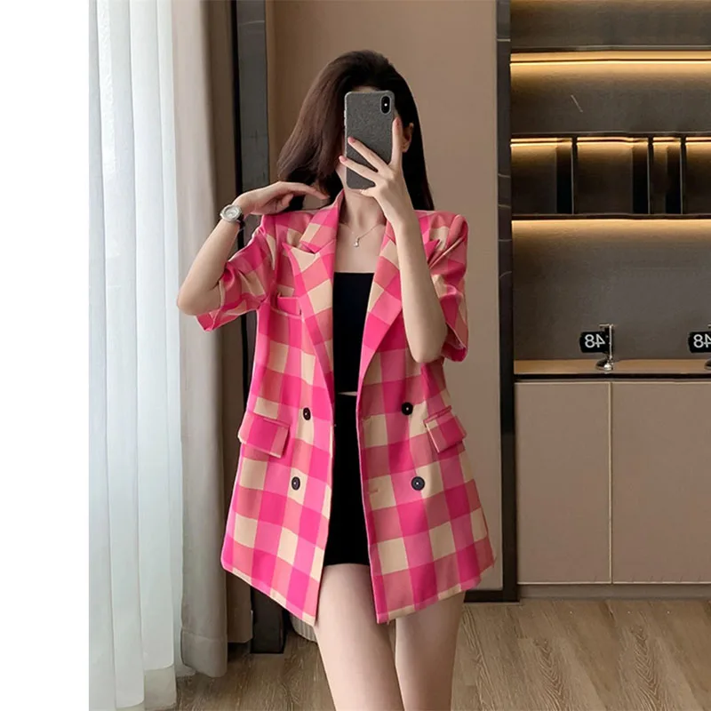 

Fashion Design Sense Grid Suit Jacket Women Blazer summer Autumn New Good-looking Suit Coat Korean Women Receive High Praise