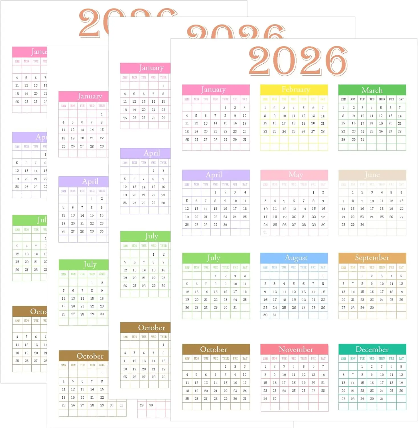 

2026 Monthly Calendar Stickers Mini Planner Calendar Sticker 12 Month Annual Yearly Planner,12 Pcs/Sheets,4 Sheets