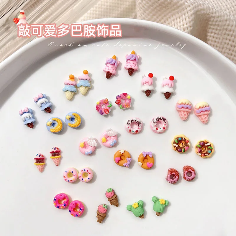 20/50Pcs New Resin Flatback Cute Cartoon Food Ice Cream Donuts Nail Art Rhinestones 3D For DIY Manicure Accessories Decorations