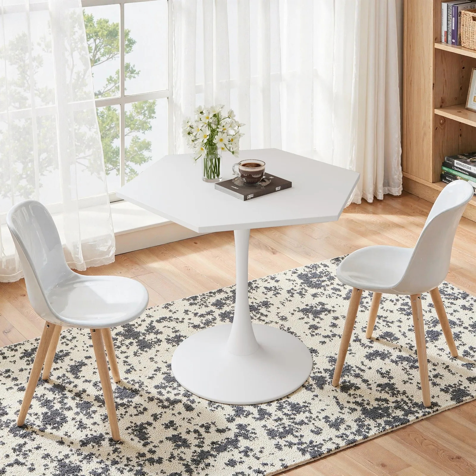 

31.5" Modern Hexagonal Coffee Table with Metal Base, White