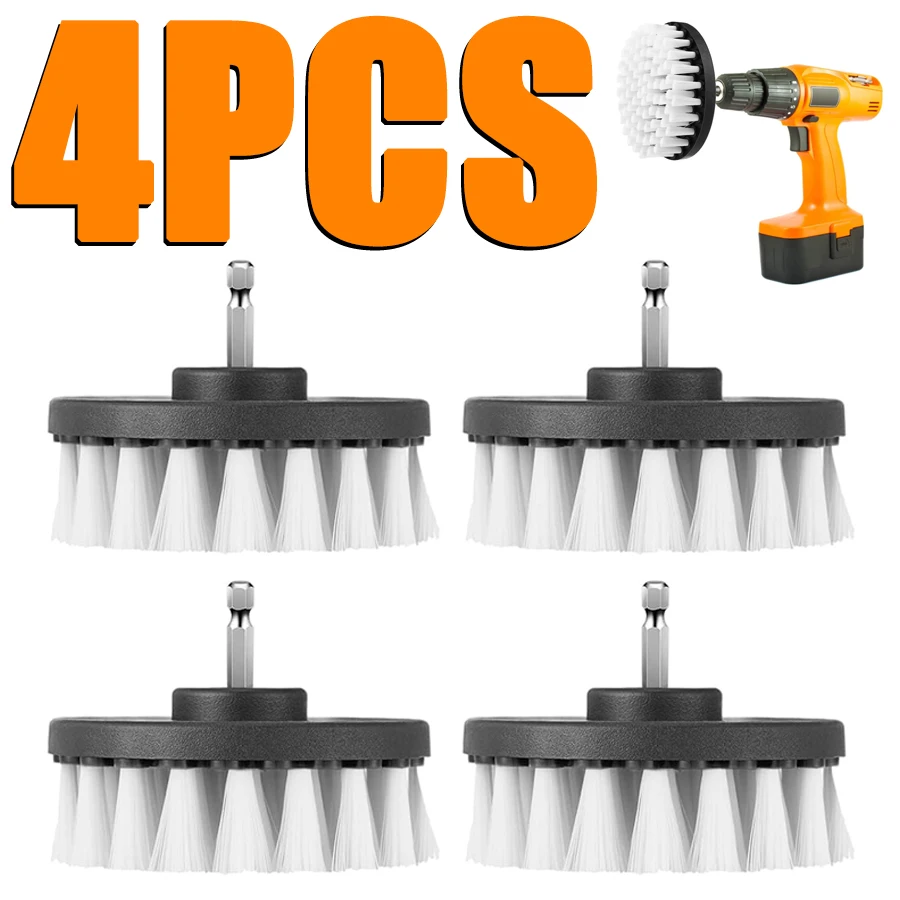 4pcs Soft Drill Brush Attachment 4inch for Cleaning Carpet & Leather and Upholstery Glass Car Tires Electric Scrubber Drill
