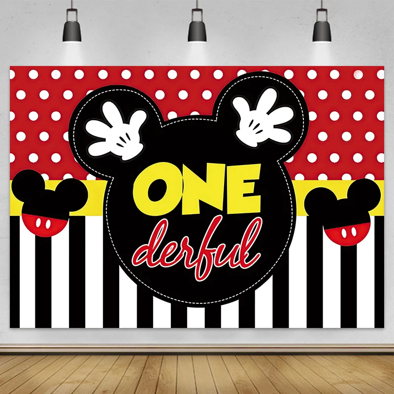 Disney Cartoon Mickey Mouse Children Happy 1st Birthday Party Background Decoration Baby Shower Photography Banner