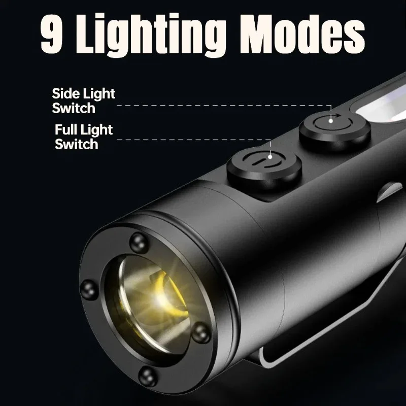LED Flashlight Mini Portable EDC Torch Type-C Rechargeable Magnetic Hat Clip Lamp 9 Lighting Modes for Outdoor Camping Emergency view 5