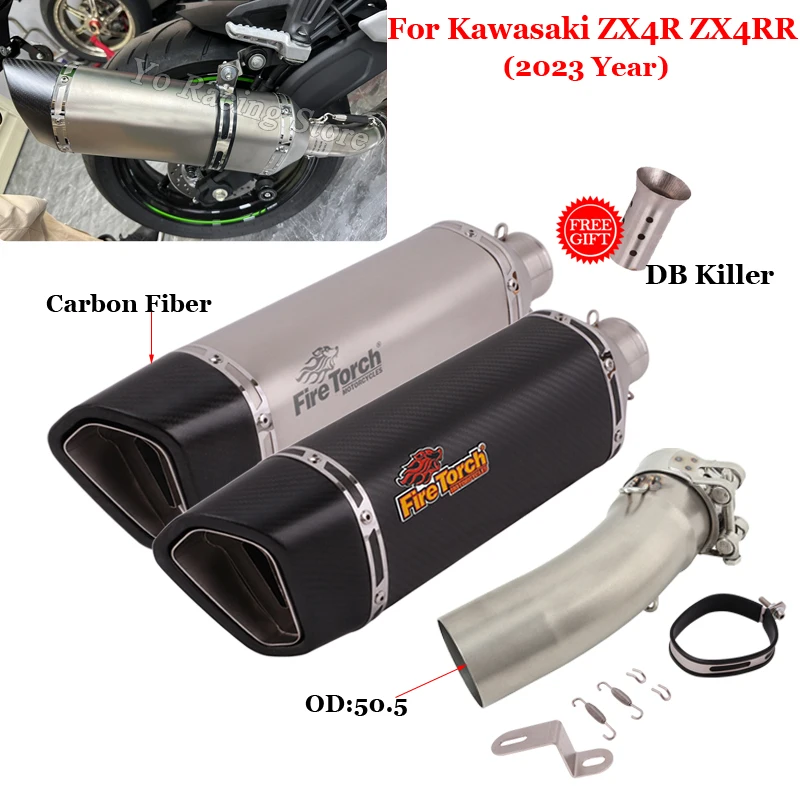 

Slip On For KAWASAKI Ninja ZX 4R ZX-4 RR ZX4R SE 2023 Year Motorcycle Exhaust System Escape With Middle Link Pipe Muffler Moto