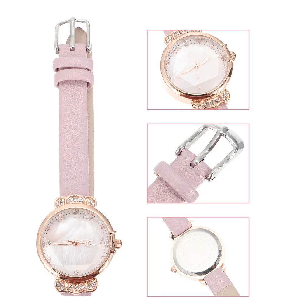 

1pc Round Rhinestone Women Watch Premium Strap Quartz Wristwatch For Student Gift Lightweight Elegant