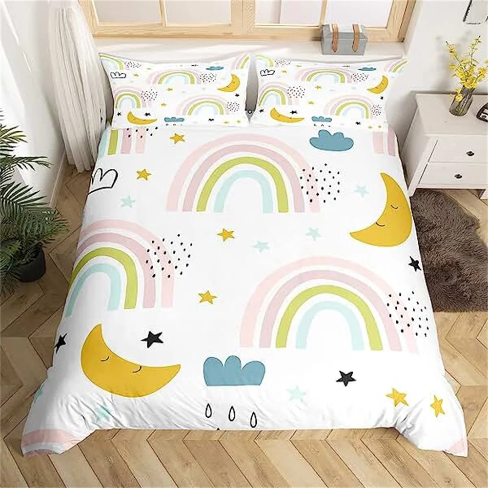 Imagem -06 - Capa de Edredão Arco-íris para Meninas Cama Completa Adorável Cartoon Comforter Coleção de Cama para Crianças Decoração Rainha