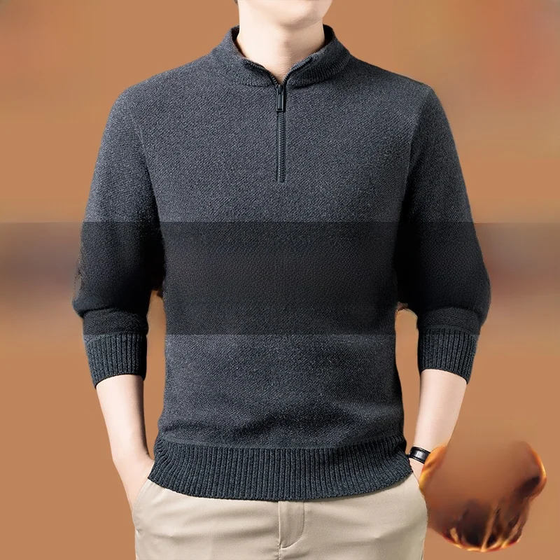 

Men's Winter Thiened Fce Lined Zipper Knitted Sweater Warm Woolen Cardigan Casual Sle Busin Scene Mid-Year Release