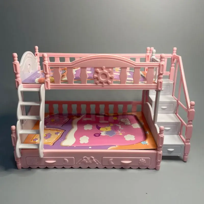 1/12 Doll House Miniature Simulation European Princess Double Bed For Doll Furniture Toy Princess Double Staircase Toy