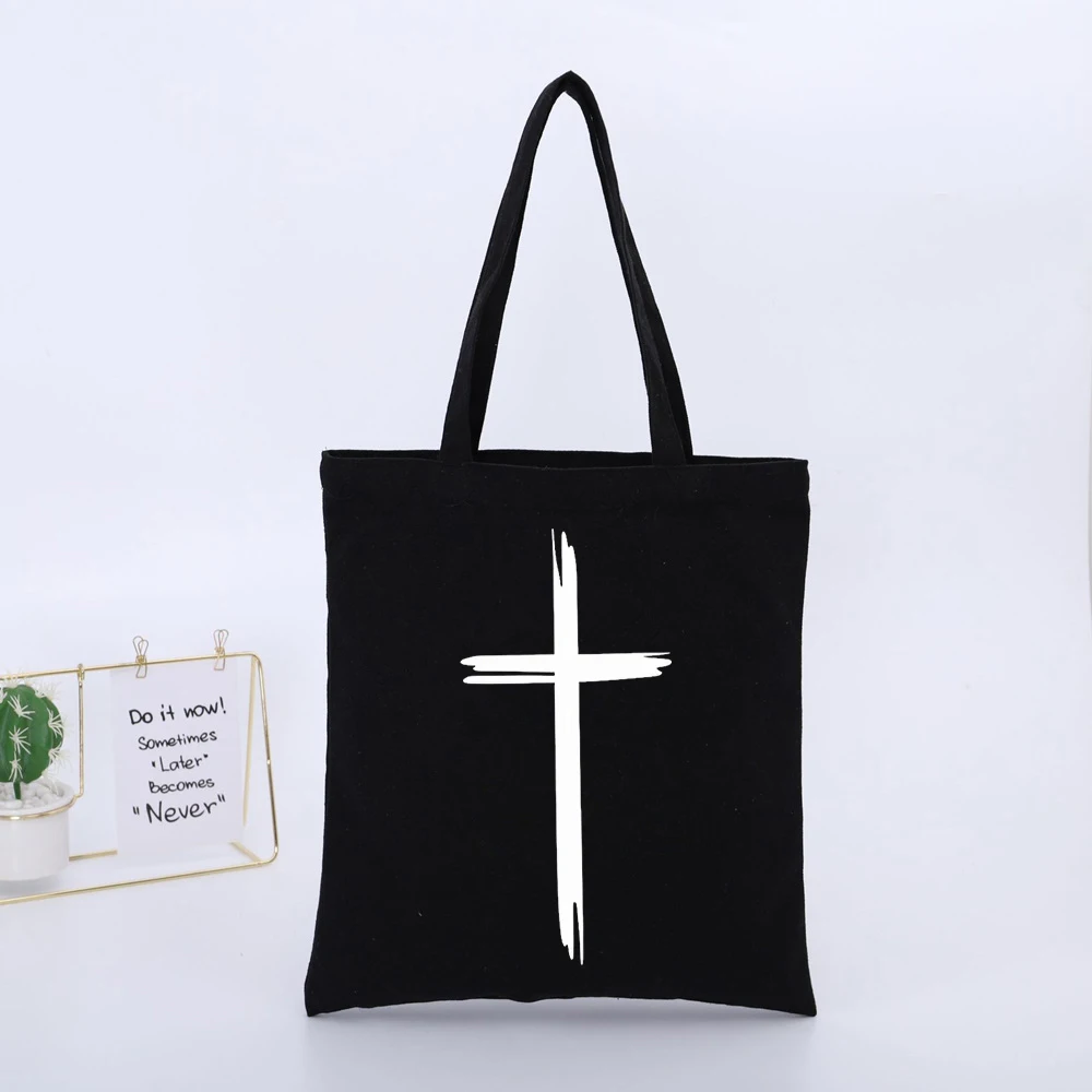 Cross Graphic Canvas Tote Bag, Minimalist Design for Daily Casual Use