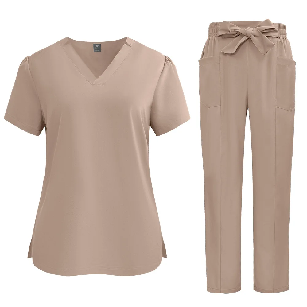 新しいレディース速乾性薄型ナースユニフォーム - ちょう結び付きソリッドカラー (美容院、スパクラブ、病院に最適)
