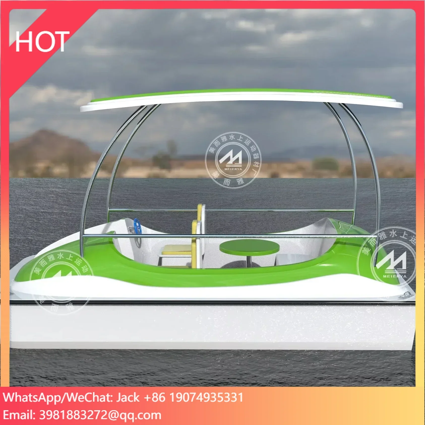 Electric boat waterplay crafts Factory made hot sale safe and comfortable 5 people fiberglass adult water electric pedal boat