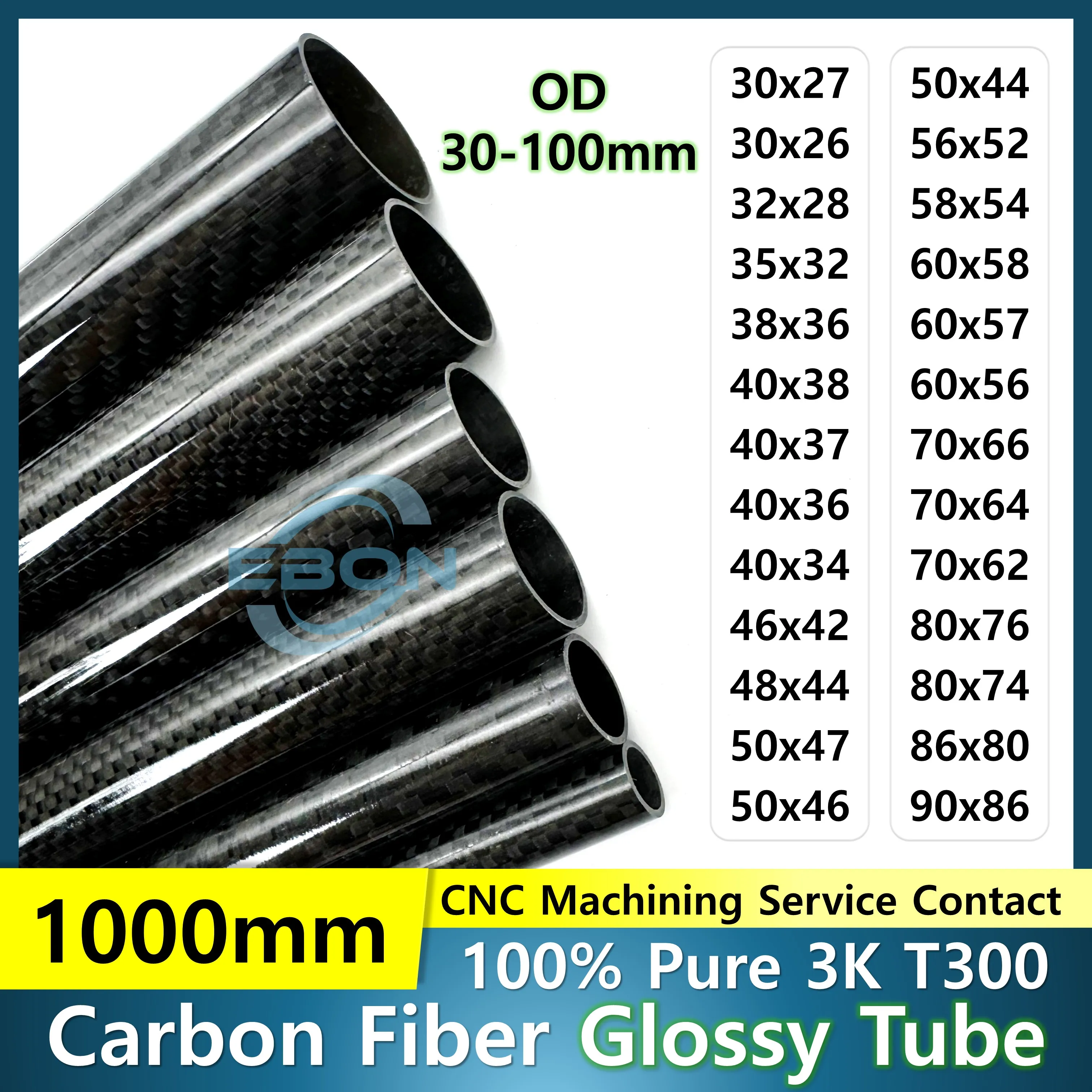 

1Pcs Carbon Fiber Tube Length 1000mm OD 30mm 40mm 50mm 60mm 70mm 80mm 90mm 3K Hardness Composite Materials Glossy Twill Weave