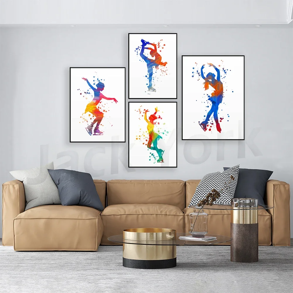 Figure skater girl, Ice skater gifts, Ice skater , Sport print, Figure skating art, Girl room artwork, Woman dancer watercolor view 4