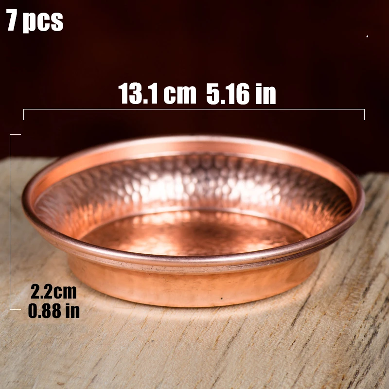 Pure Copper Hammer Tribute Plate, Buddhist Fruit Saucer, Brass, Auspicious Luster, Tibetan Plate, Home\'s Gift, 18cm, 7Pcs