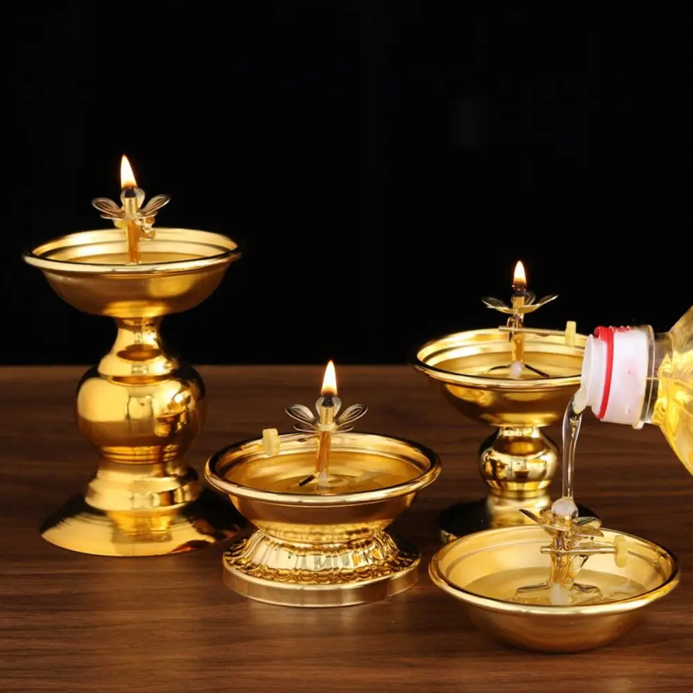 Exquisite Alloy Oil Lamp Thickened Adjustable High-legged Oil Dish Ornaments Anti-slip Butter Lamp Holder Household