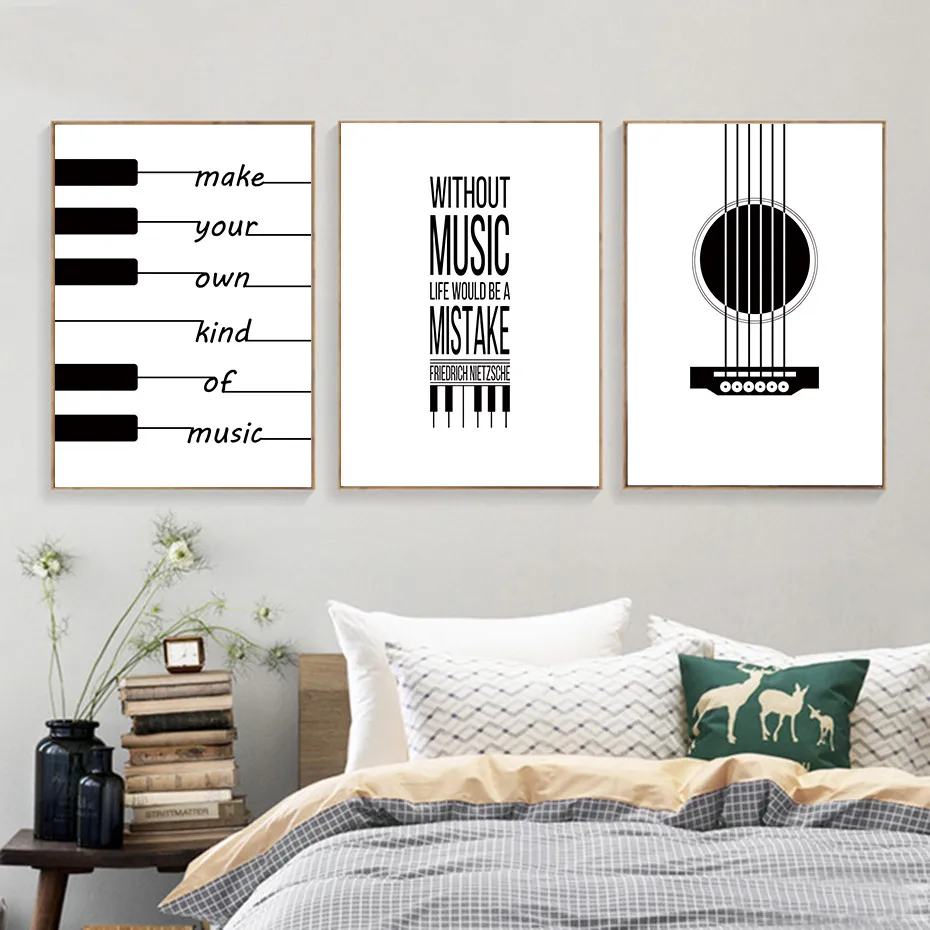 Nordic Abstract Black and White Piano Keyboard Sheet Music Text Poster Print Canvas Painting Wall Art Pictures Home Decoration