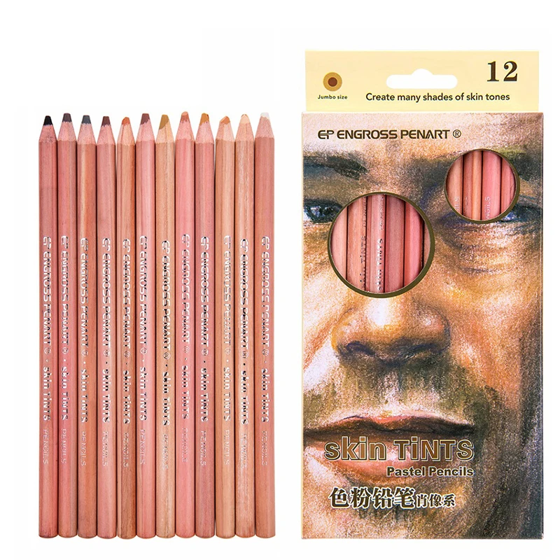 Pensil warna kreatif 12 Pcs/Set, kayu profesional, pensil Pastel lembut