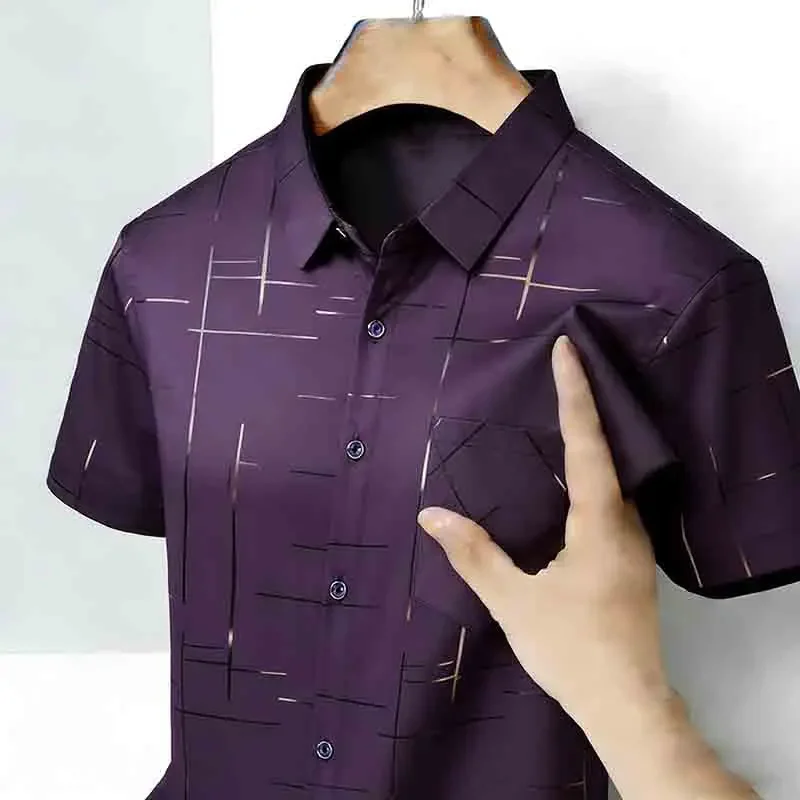 2026 High-Quality Men's Casual Fashion Shirt Short Sleeve Button-Down with Geometric Pattern
