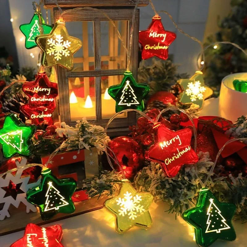 Pop 1PC 10/20 LED Christmas Star Fairy String Lights Battery Operated Suitable For Party Birthday Wedding Christmas Tree Decorat