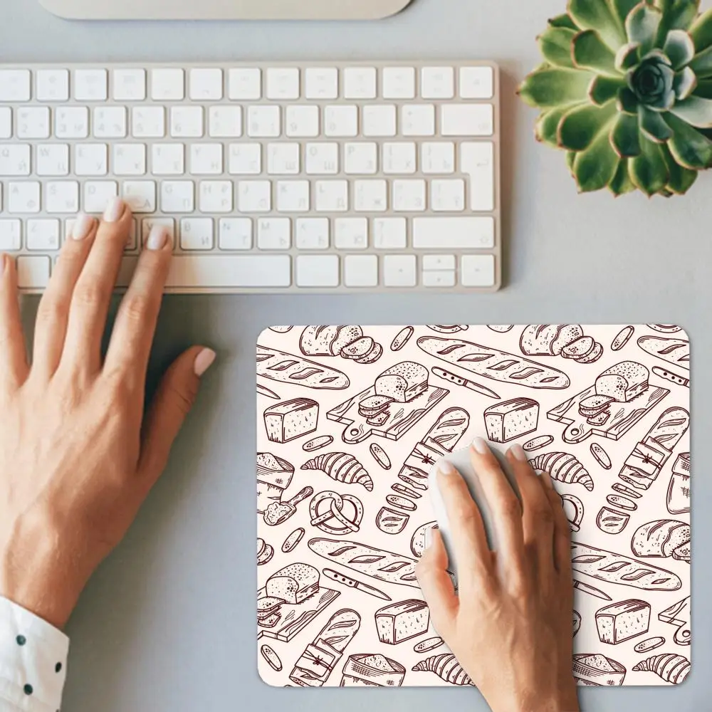 HYBXAXC Bread Bakery Line Art Print Desk Mat Non-Slip Rubber Small Mouse Pad for Home Office Work Keyboard Wireless Mouse Boy
