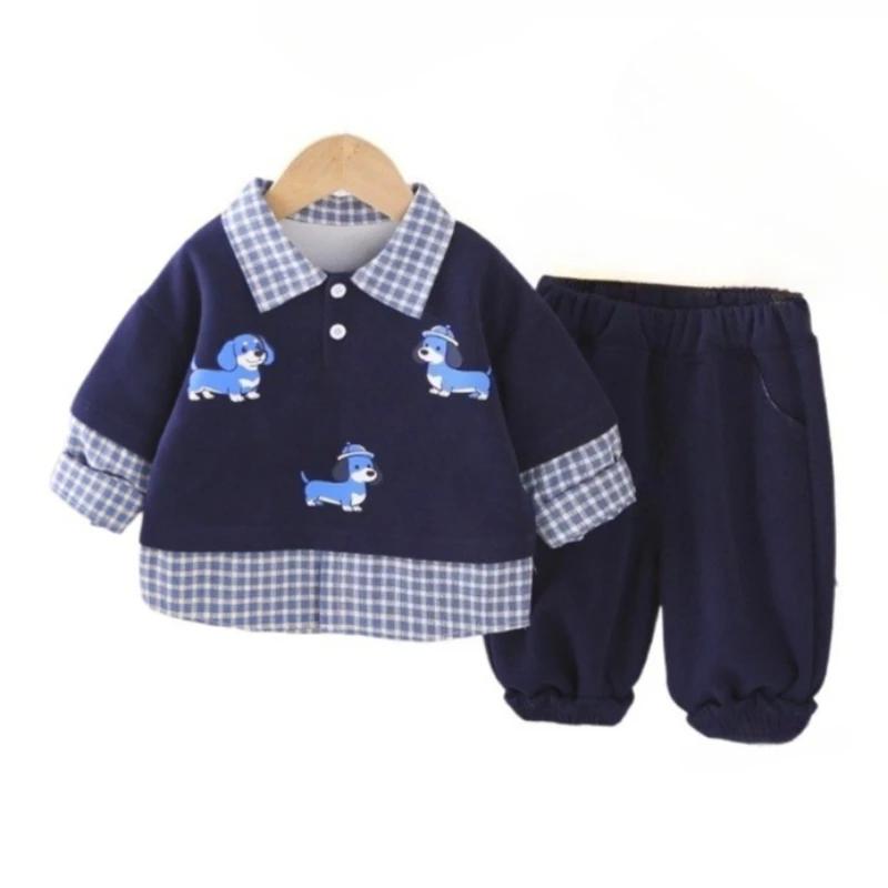 New Autumn Baby Clothes Children Boys Plaid Long Sleeved T-Shirt Pants 2Pcs/Sets Infant Clothing Toddler Costume Kids Tracksuits