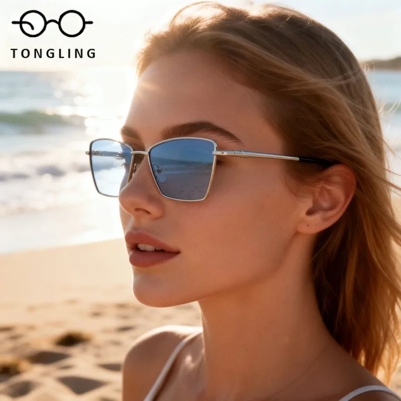 

Top-Quality Men Fashion Metal Retro Women High-End Trendy Cat-Eye Eyeglasses Protection Against UV Outdoor Driving Sunglasses